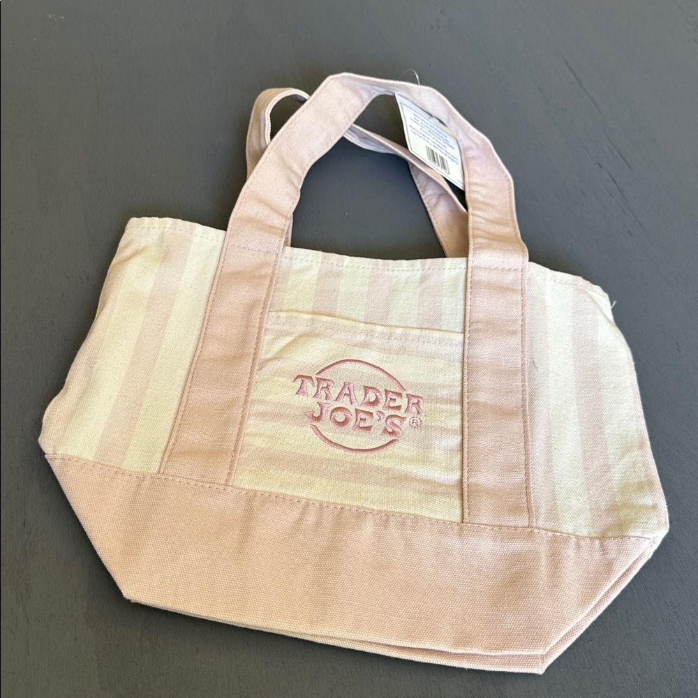 Trader Joe’s, mini canvas tote bag in pink stripes
